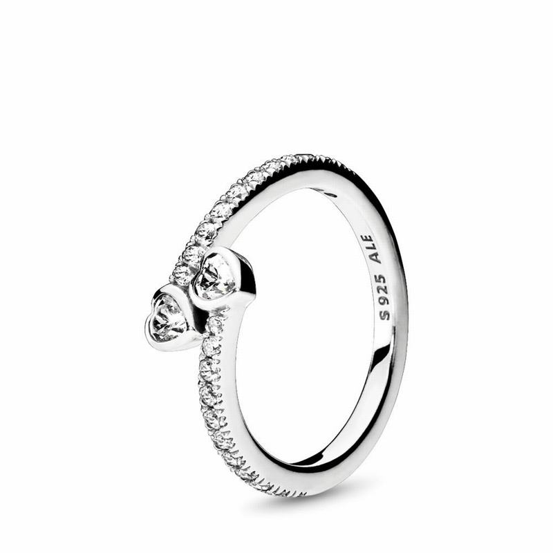 Pandora Two Sparkling Hearts Promise Ring Ireland - Sterling Silver/Cubic Zirconia - 265147CGY